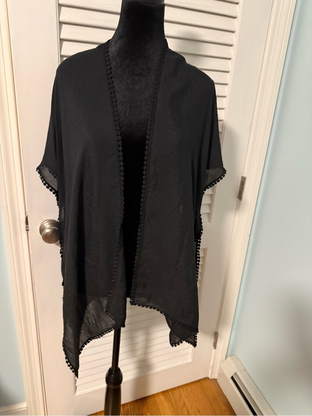 Steve Madden Lightweight Black Pom-Pom Trim Kimono Cover-Up. NWOT